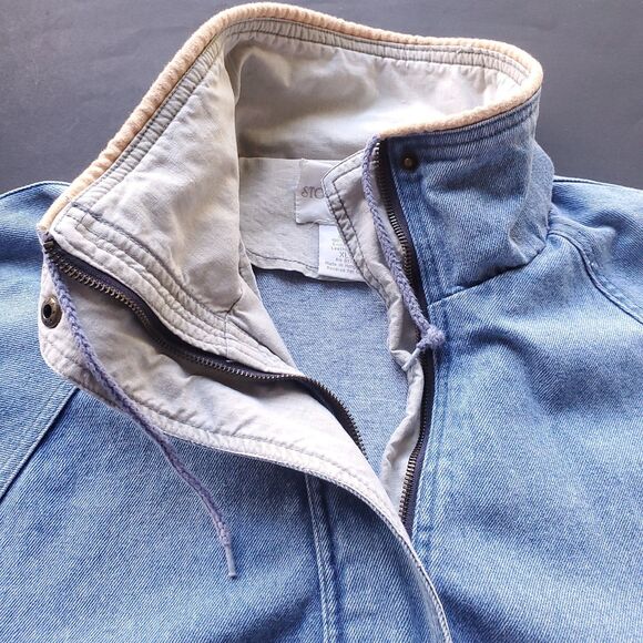 Vintage Denim Chore Barn Coat XL FLAW Cotton Blue Jean Jacket Heavyweight - Picture 3 of 12